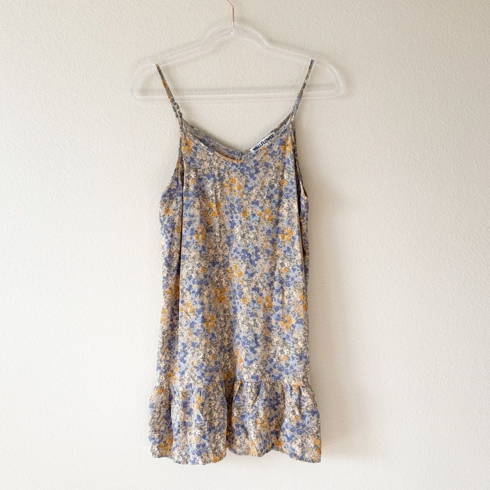 Wallflower Floral Mini Dress Spaghetti Strap Ruffle Hem Cottagecore
